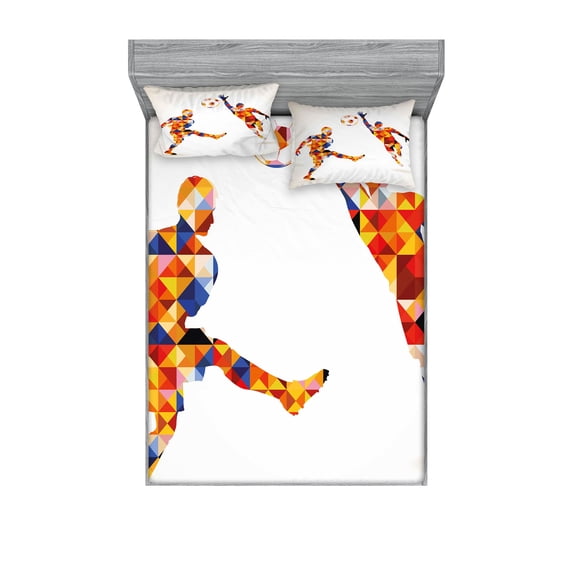 Ambesonne Abstract Fitted Sheet & Pillow Sham Set, Colorful Footballers, Full, Multicolor
