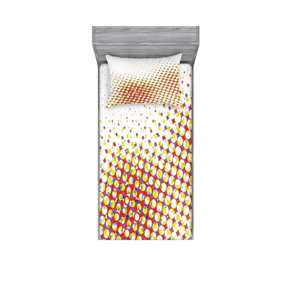 Ambesonne Abstract Fitted Sheet & Pillow Sham Set, Colorful Halftone Effect, Twin, White and Fuchsia