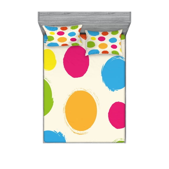Ambesonne Abstract Fitted Sheet & Pillow Sham Set, Colorful Round Forms, Full, Multicolor