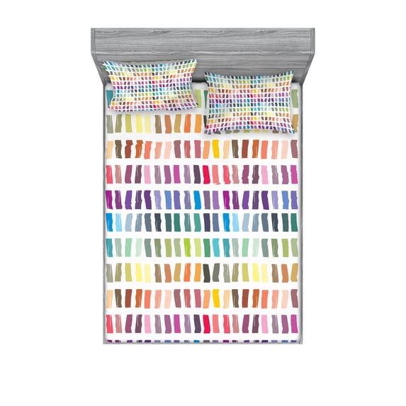 Ambesonne Abstract Fitted Sheet & Pillow Sham Set, Contemporary Modern Art, Queen, Multicolor