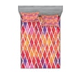 thumbnail image 1 of Ambesonne Abstract Fitted Sheet & Pillow Sham Set, Diamond Shapes Mosaic, Full, Orange Purple Pink, 1 of 2