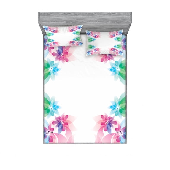 Ambesonne Abstract Fitted Sheet & Pillow Sham Set, Digital Bridal Flowers, Queen, Multicolor