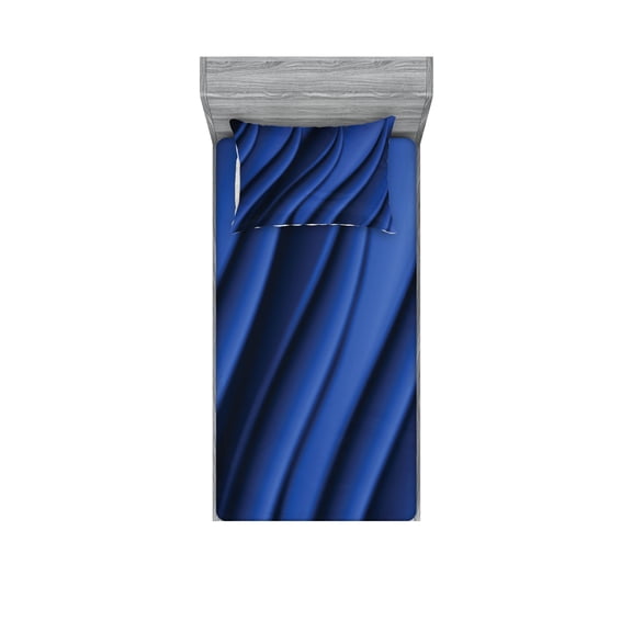 Ambesonne Abstract Fitted Sheet & Pillow Sham Set, Digital Ocean Waves, Twin, Dark Blue