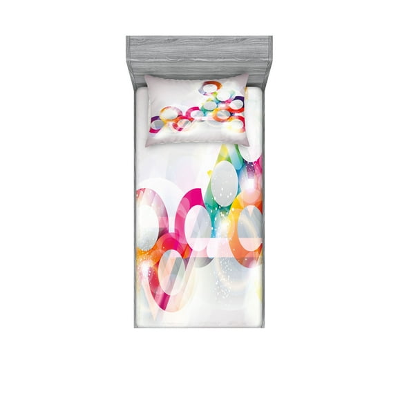 Ambesonne Abstract Fitted Sheet & Pillow Sham Set, Disc Shapes Circles, Twinxl, Purple Orange