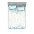 thumbnail image 1 of Ambesonne Abstract Fitted Sheet & Pillow Sham Set, Floral Classic Design, Calking, Teal Turquoise White, 1 of 2