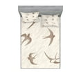 thumbnail image 1 of Ambesonne Abstract Fitted Sheet & Pillow Sham Set, Flying Birds, Queen, Beige Brown, 1 of 2