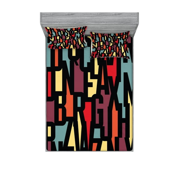 Ambesonne Abstract Fitted Sheet & Pillow Sham Set, Fractal Funky Forms, Full, Multicolor