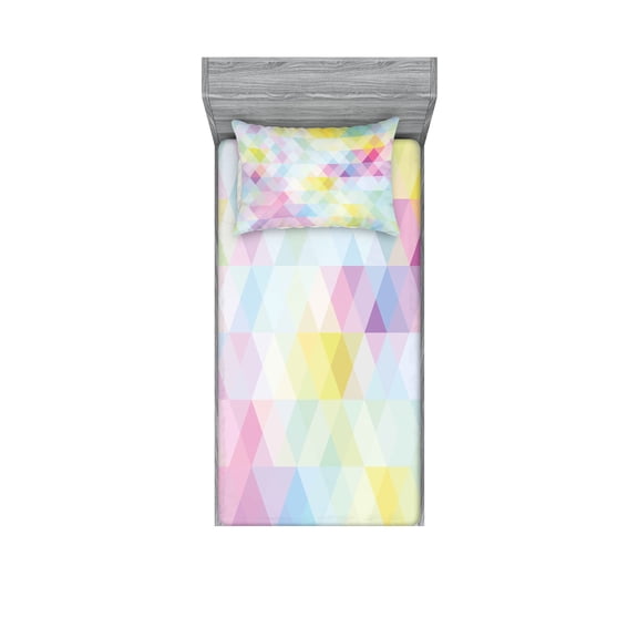 Ambesonne Abstract Fitted Sheet & Pillow Sham Set, Geometric Rhombus Art, Twin, Multicolor