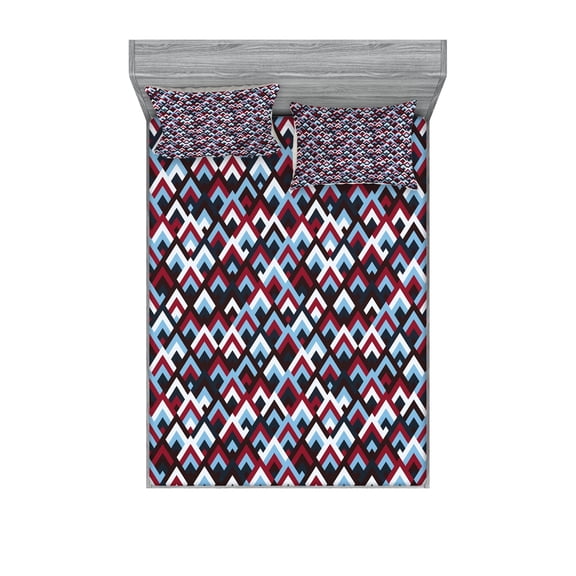 Ambesonne Abstract Fitted Sheet & Pillow Sham Set, Geometric Triangle Shape, Queen, Pale Blue Maroon