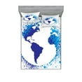thumbnail image 1 of Ambesonne Abstract Fitted Sheet & Pillow Sham Set, Globe Ink Effect Map, Full, Blue White, 1 of 2