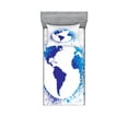 thumbnail image 1 of Ambesonne Abstract Fitted Sheet & Pillow Sham Set, Globe Ink Effect Map, Twin, Blue White, 1 of 2