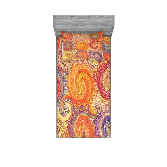 Ambesonne Abstract Fitted Sheet & Pillow Sham Set, Grunge Sun Boho, Twin, Multicolor