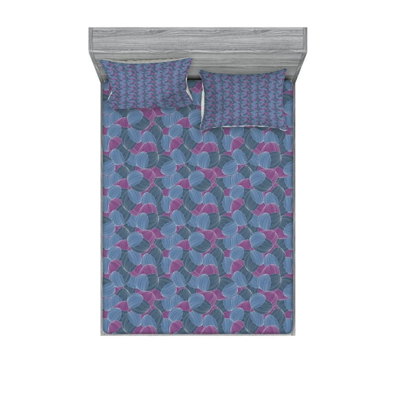 Ambesonne Abstract Fitted Sheet & Pillow Sham Set, Hand-drawn Retro Waves, Queen, Dark Blue Violet