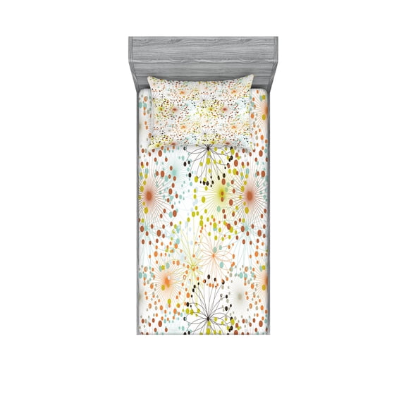 Ambesonne Abstract Fitted Sheet & Pillow Sham Set, Lines with Vibrant Dot, Twinxl, Multicolor