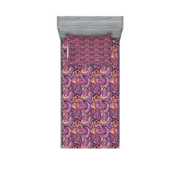 Ambesonne Abstract Fitted Sheet & Pillow Sham Set, Modern Marbling Art Design, Twinxl, Multicolor