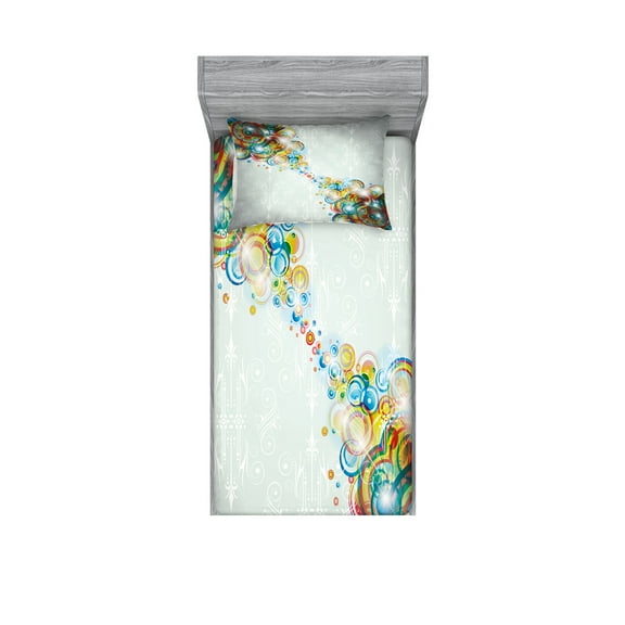 Ambesonne Abstract Fitted Sheet & Pillow Sham Set, Modern Rainbow Waves, Twin, Multicolor