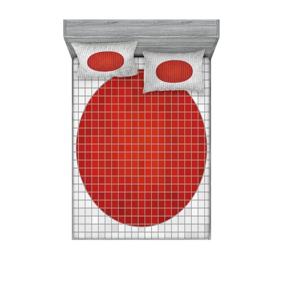 Ambesonne Abstract Fitted Sheet & Pillow Sham Set, Mosaic Style Oval Shape, Queen, Pale Grey and Orange