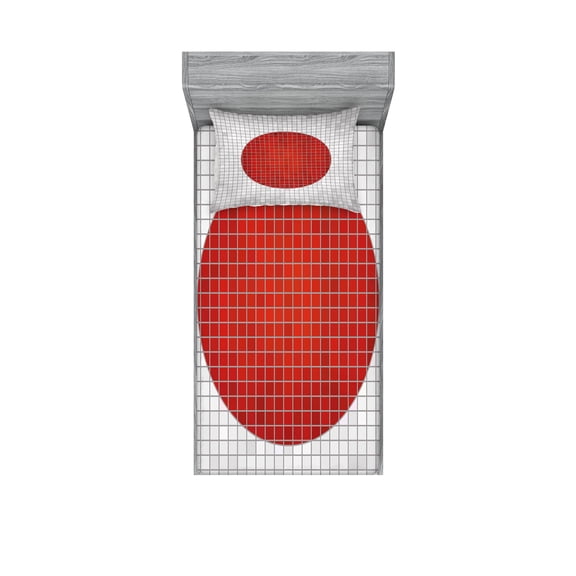 Ambesonne Abstract Fitted Sheet & Pillow Sham Set, Mosaic Style Oval Shape, Twinxl, Pale Grey and Orange