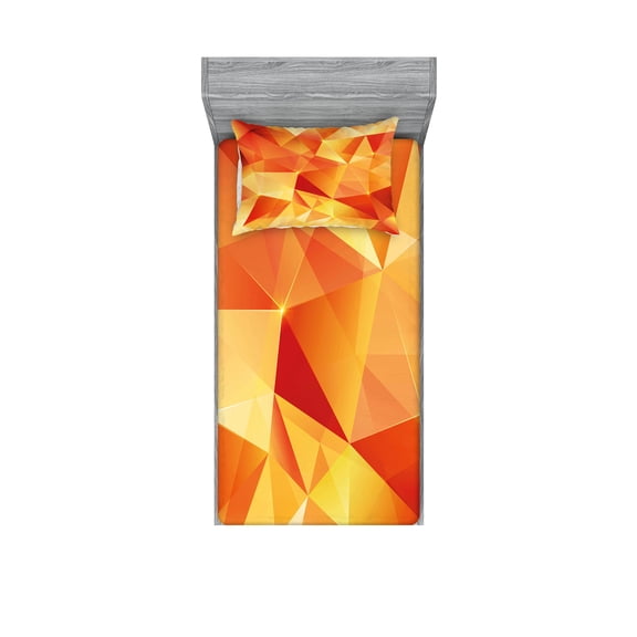 Ambesonne Abstract Fitted Sheet & Pillow Sham Set, Orange Triangles Art, Twin, Orange and Yellow