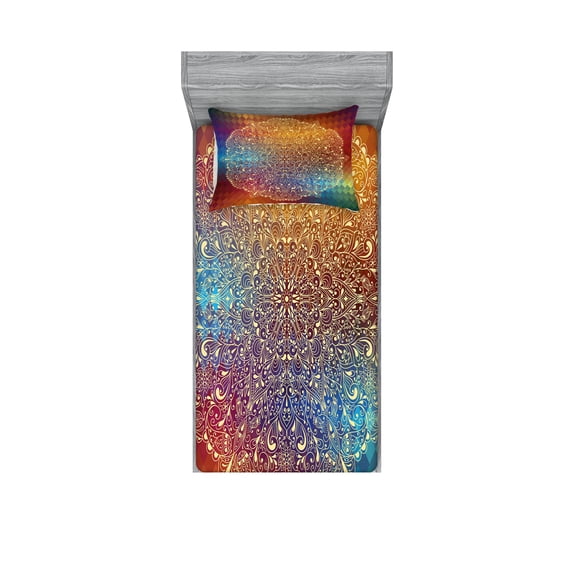 Ambesonne Abstract Fitted Sheet & Pillow Sham Set, Oriental Floral Detail, Twinxl, Multicolor