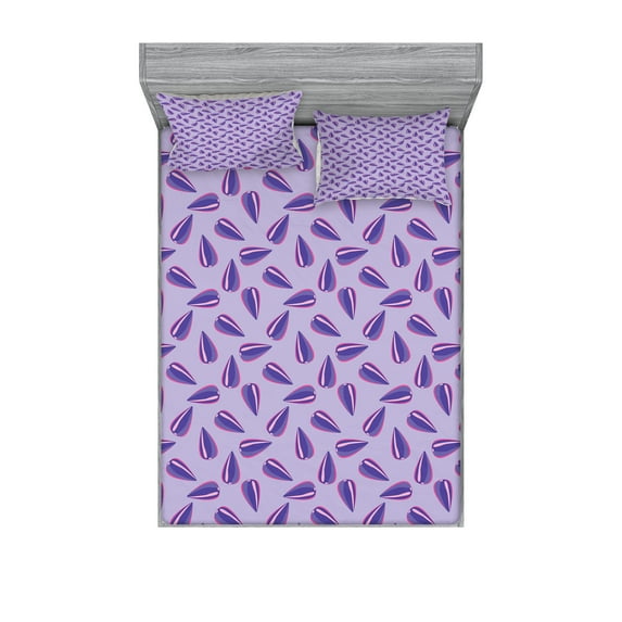 Ambesonne Abstract Fitted Sheet & Pillow Sham Set, Pattern of Flower, Full, Lilac Purple Magenta