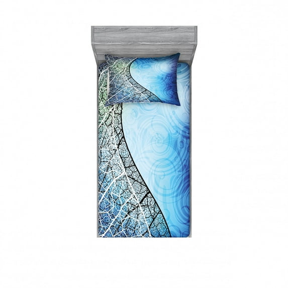 Ambesonne Abstract Fitted Sheet & Pillow Sham Set, Psychedelic Branches, Twin, Blue Black