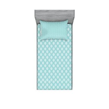 Ambesonne Abstract Fitted Sheet & Pillow Sham Set, Retro Button, Twinxl, Pale Blue White
