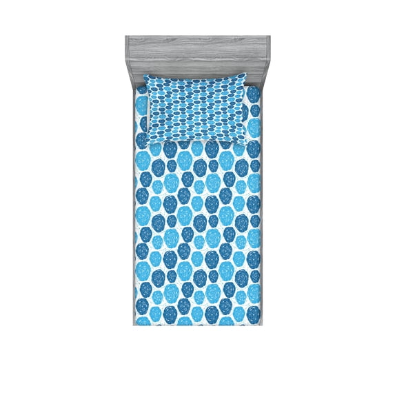 Ambesonne Abstract Fitted Sheet & Pillow Sham Set, Shapes with Stripes Dots, Twin, Blue and Pale Blue