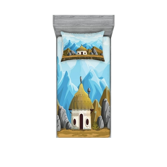 Ambesonne Abstract Fitted Sheet & Pillow Sham Set, South Hut, Twinxl, Multicolor