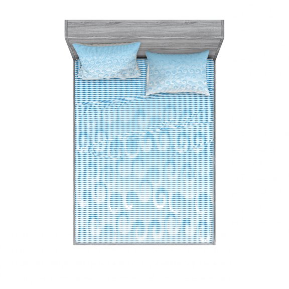 Ambesonne Abstract Fitted Sheet & Pillow Sham Set, Spiral Circles Dots, Full, Pale Blue