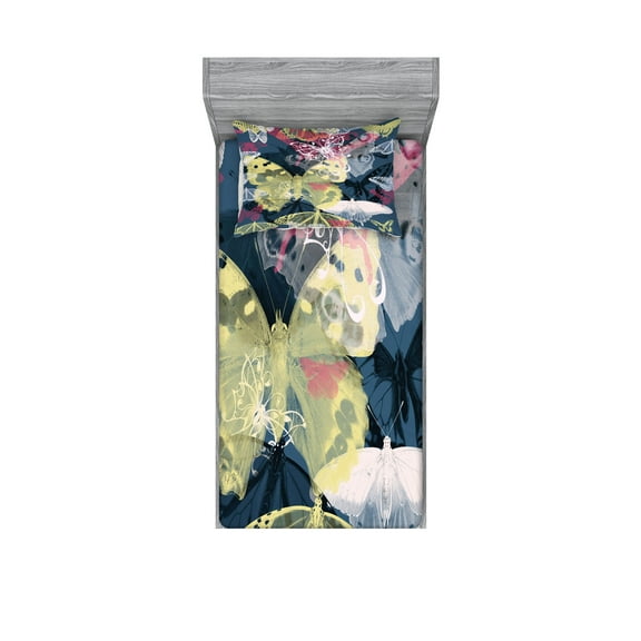 Ambesonne Abstract Fitted Sheet & Pillow Sham Set, Spring Natural Wildlife, Twinxl, Multicolor