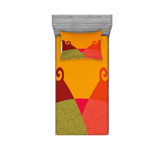 Ambesonne Abstract Fitted Sheet & Pillow Sham Set, Swirls and Vortexes, Twinxl, Multicolor
