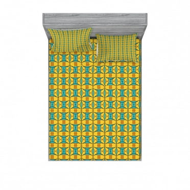 Ambesonne Abstract Fitted Sheet & Pillow Sham Set, Vintage and Ethnic Art, Full, Multicolor