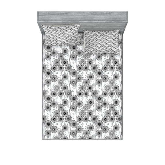 Ambesonne Abstract Fitted Sheet & Pillow Sham Set, Wagon Wheel, Queen, Dark Taupe Grey