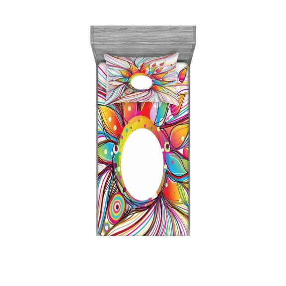 Ambesonne Abstract Fitted Sheet & Pillow Sham Set, Wavy Flowers Blossoms, Twinxl, Multicolor