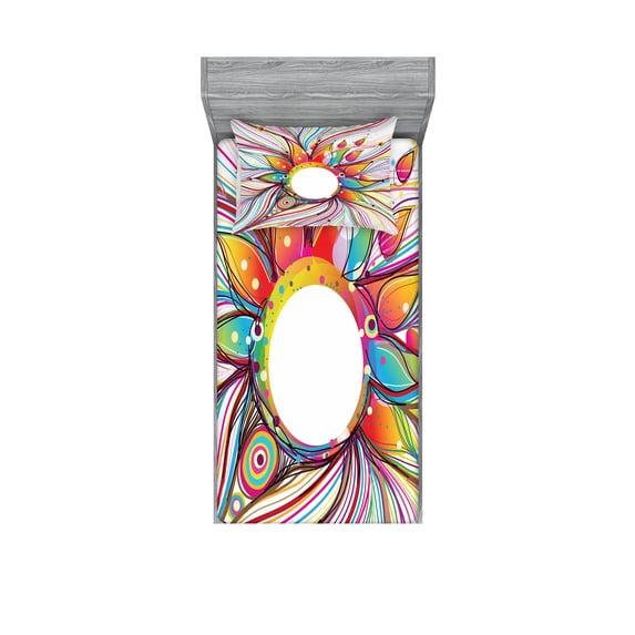 Ambesonne Abstract Fitted Sheet & Pillow Sham Set, Wavy Flowers Blossoms, Twinxl, Multicolor