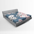 thumbnail image 1 of Ambesonne Abstract Fitted Sheet, Playing Cards, Full Size, Slate Blue Red Black, 1 of 2