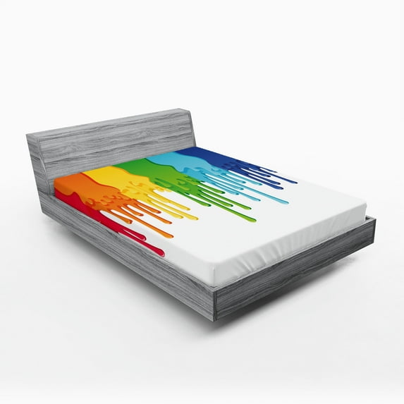 Ambesonne Abstract Fitted Sheet, Rainbow Colored Paint, Queen Size, Multicolor