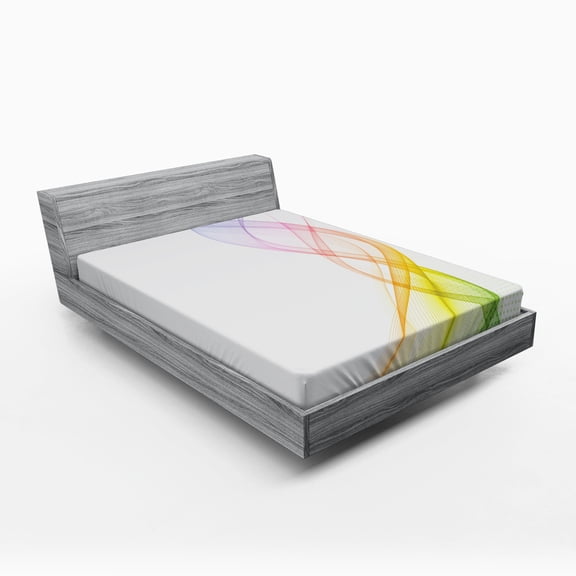 Ambesonne Abstract Fitted Sheet, Rainbow Wavy Smoke, Full Size, Multicolor