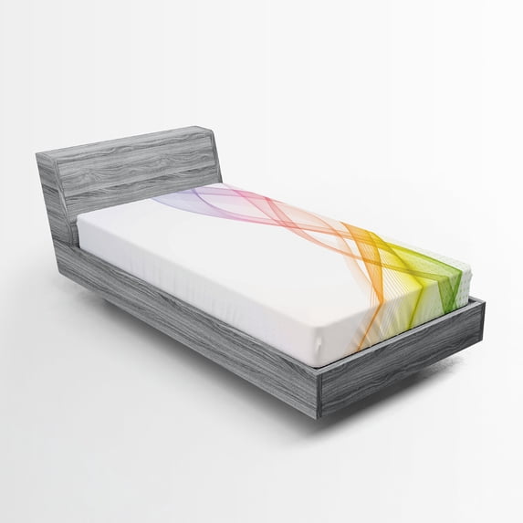 Ambesonne Abstract Fitted Sheet, Rainbow Wavy Smoke, Twin Size, Multicolor