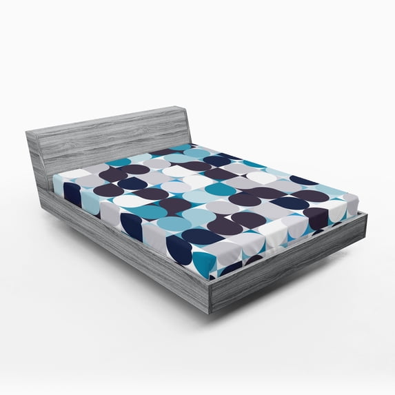 Ambesonne Abstract Fitted Sheet, Retro Circles Squares, Queen Size, Brown Grey Teal White