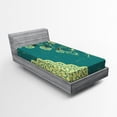 thumbnail image 1 of Ambesonne Abstract Fitted Sheet, Retro Flora Lace Frame, Twin XL Size, White and Jade Green, 1 of 2