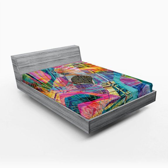 Ambesonne Abstract Fitted Sheet, Retro Graphic, Queen Size, Multicolor