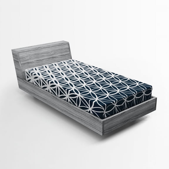 Ambesonne Abstract Fitted Sheet, Retro Ombre Curves, Twin Size, Petrol Blue and White