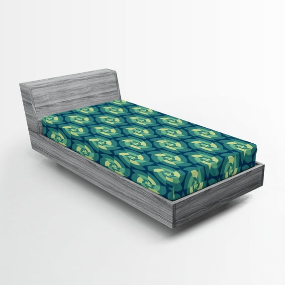 Ambesonne Abstract Fitted Sheet, Retro Triangles, Twin Size, Blue Teal Pale Green
