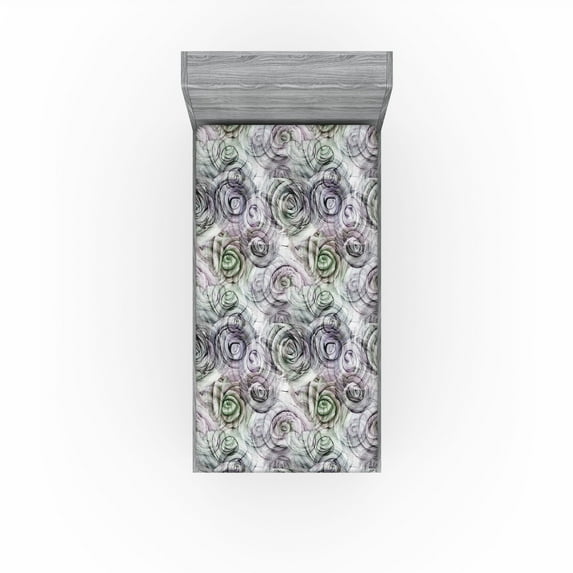 Ambesonne Abstract Fitted Sheet, Sketchy Surreal Roses Art, Twin XL Size, Dark Green Pale Lavender