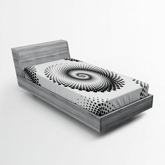 Ambesonne Abstract Fitted Sheet, Spiral Dots Pattern, Twin Size, Black White