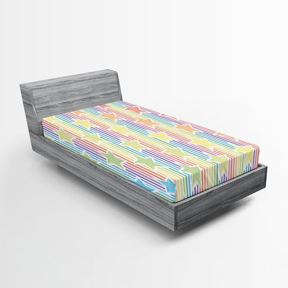 Ambesonne Abstract Fitted Sheet, Star Rainbow Stripes, Twin XL Size, Yellow Blue