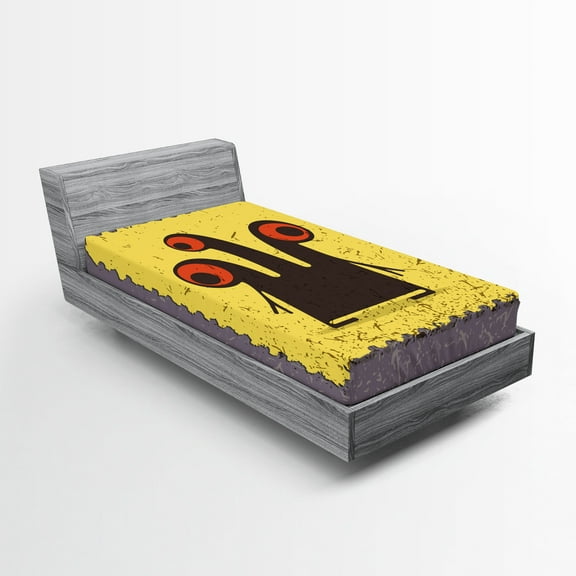 Ambesonne Abstract Fitted Sheet, Trippy Creature Eyes, Twin Size, Warm Taupe Yellow