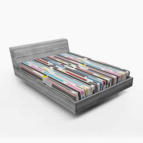 Ambesonne Abstract Fitted Sheet, Various Color Stripes, Queen Size, Multicolor